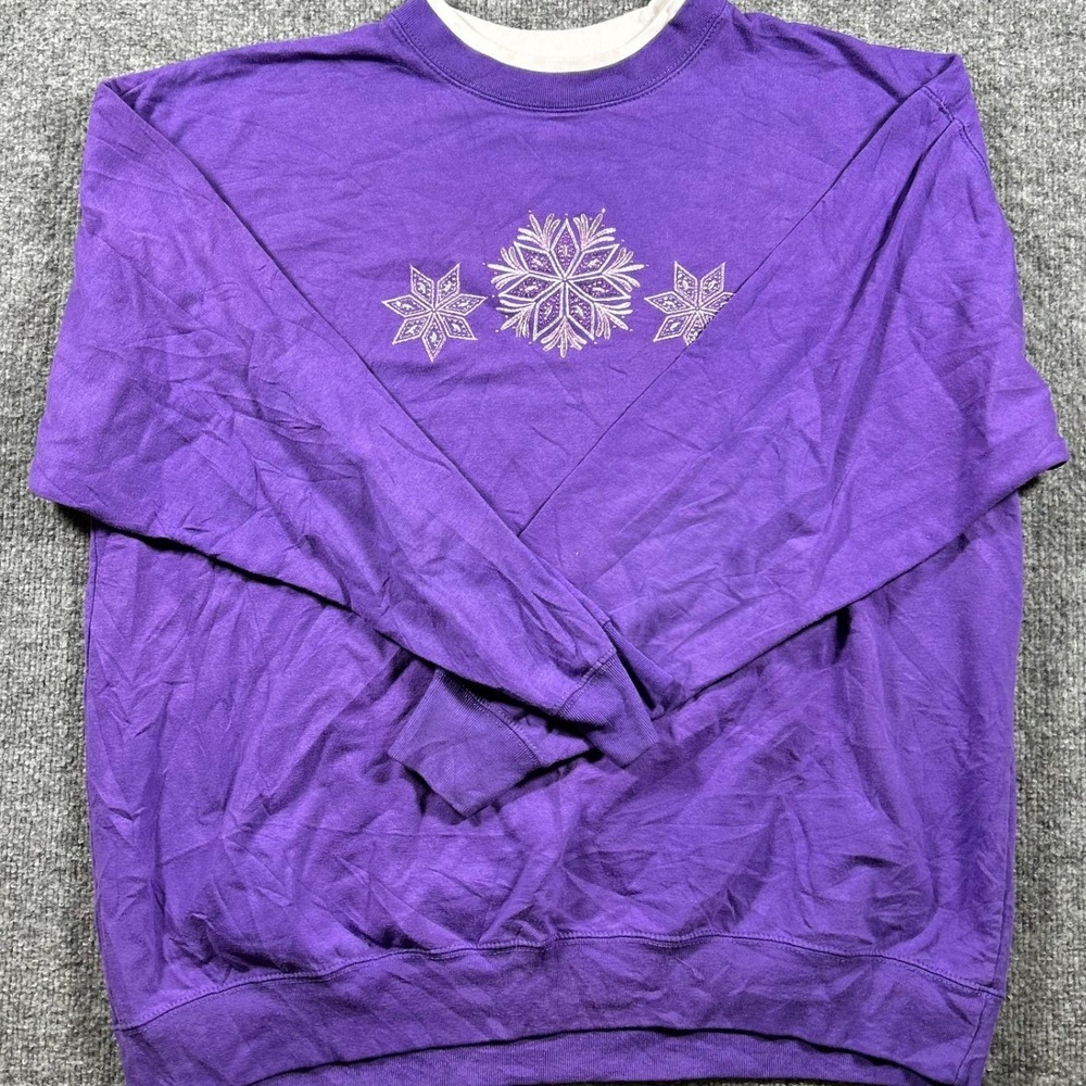 Unbranded Sweatshirt Womens Size XL Purple Snowflake Glitter Layered Neck Casual